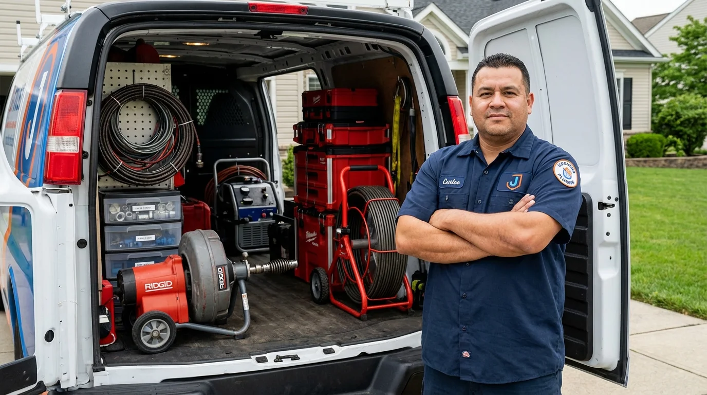 Professional drain cleaning equipment and Johns Plumbing LLC plumber in Harrington Park