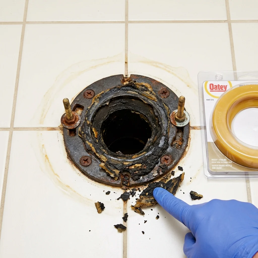 Failed wax ring showing water seepage at the base of a toilet in a Harrington Park, NJ home