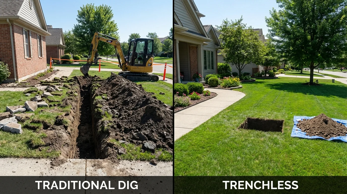 Trenchless sewer repair with minimal yard damage versus traditional excavation in Harrington Park, NJ